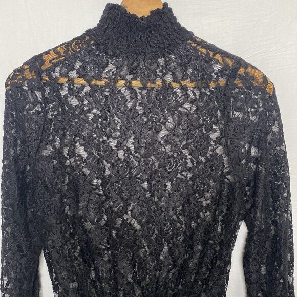 J FOR JUSTIFY Lace Sheer Blouse High Neck Long Sleeve Romantic Womens M Black - Picture 11 of 13